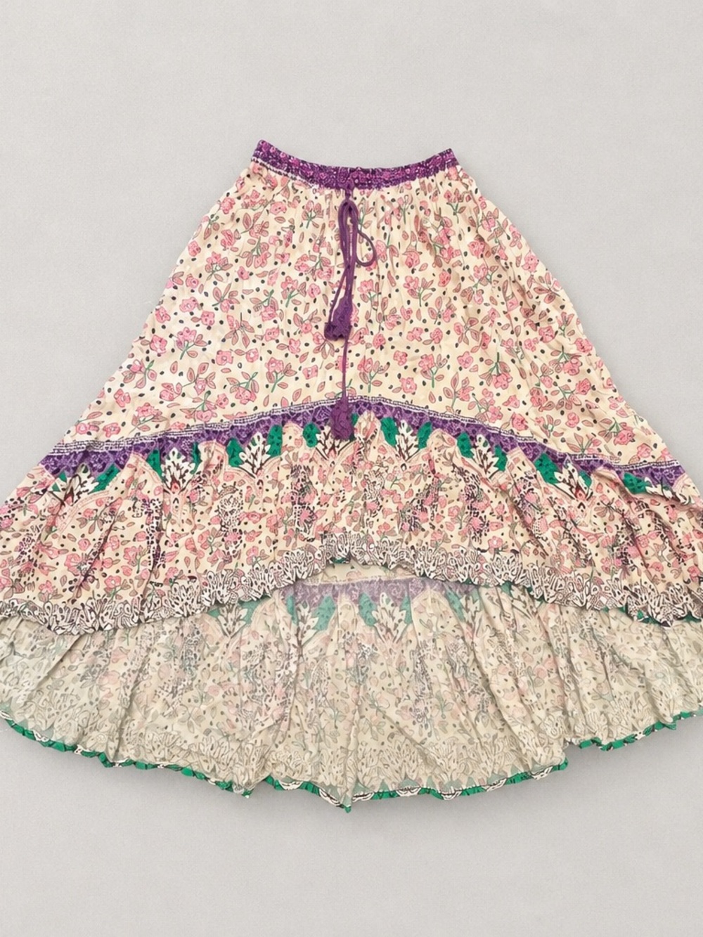 Cupshe Cream and Purple Floral High-Low Maxi Skirt - Picture 2 of 8